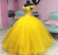 princess yellow quinceanera dresses ball gown 2022 gorgeous 15 year tulle sexy off the shoulder long party dress for prom