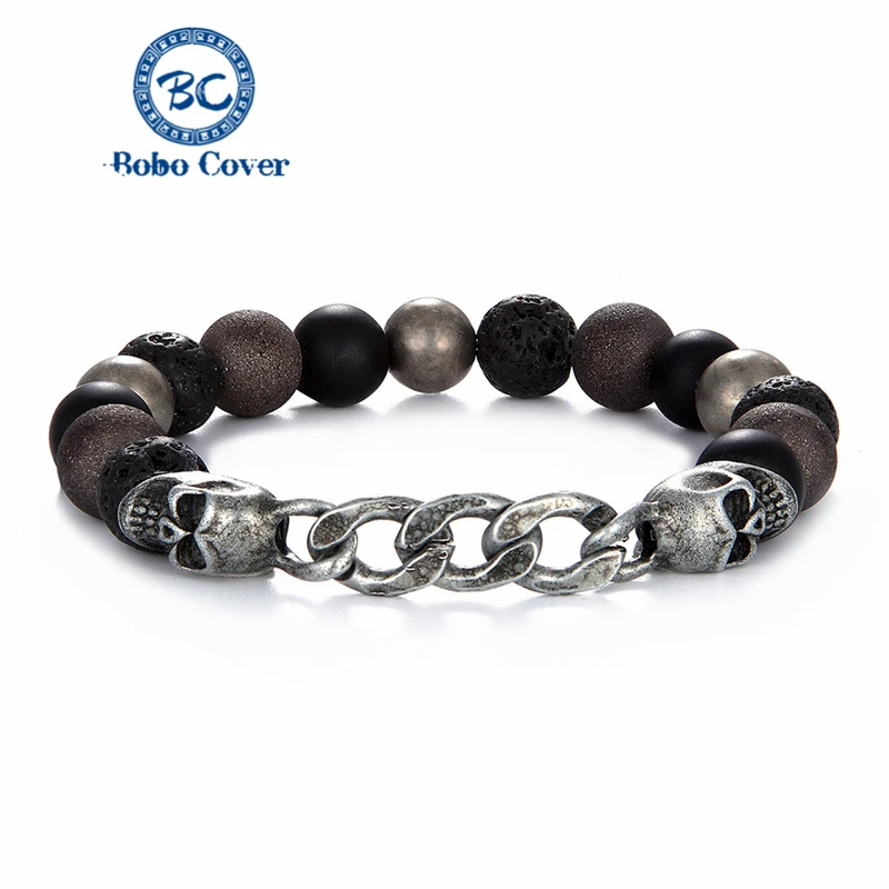 Мужской и женский браслет с черепами из натурального камня бусинами