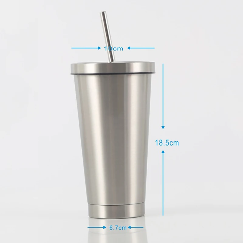

500ml/17oz Double Wall 304 Stainless Steel Insulation Cup Vacuum Straw Cup with Lid Beer Mugs for Tea Cup Metal Straw Travel Cup