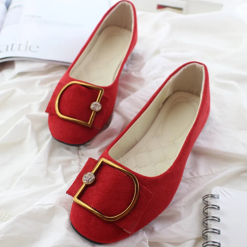 Flat Shoes Female 2021 Spring and Summer New Square Head Women's Single Shoes Large Size Female Suede Casual Flat Shoes Female