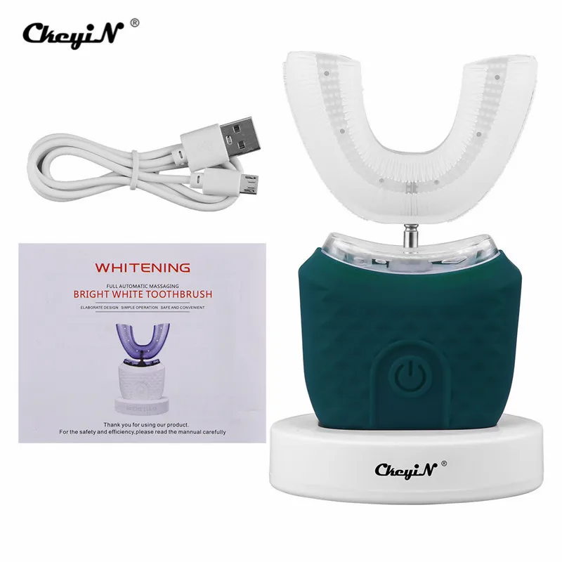

CkeyiN Silicone Automatic U Type Sonic Electric Toothbrush Teeth Cleaning Ultrasonic Teeth Tooth Brush 4 Modes Timer Blue Light