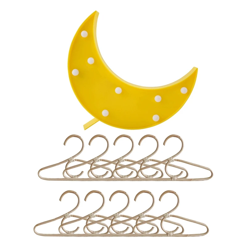 

10Pcs Little Rattan Hanger Set-Perfect As A Baby Shower Gift With Creative Cloud Moon LED Night Light Kids Bedroom