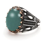 Турецкое кольцо для двора, мужское винтажное ювелирное изделие, подарок, кольцо с резным зеленым овальным камнем в форме капли воды