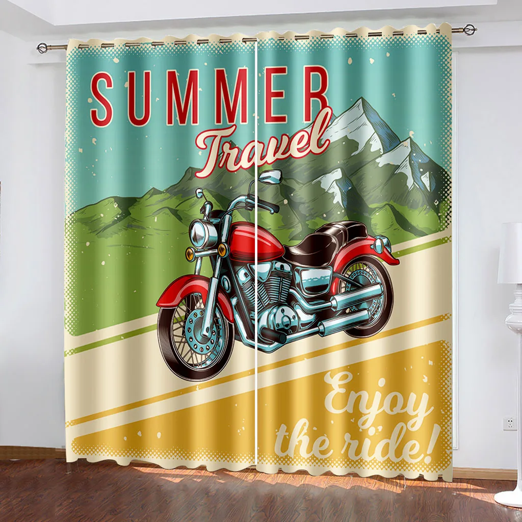 

3D Digital Printing Hand-painted Motorcycle Curtains for Bedroom Left and Right Biparting Open Home Modern Blackout Curtains