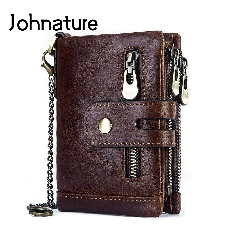 

Johnature Rfid Anti-theft Tri-fold Crazy Horse Leather Men And Women Wallets And Purses 2021 New Wallet Card Holder Short Purse