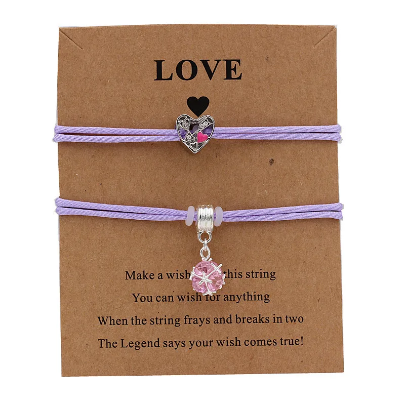 3 шт./лот Шарм Сердце и Кристалл Регулируемый браслет Изготовление желаний