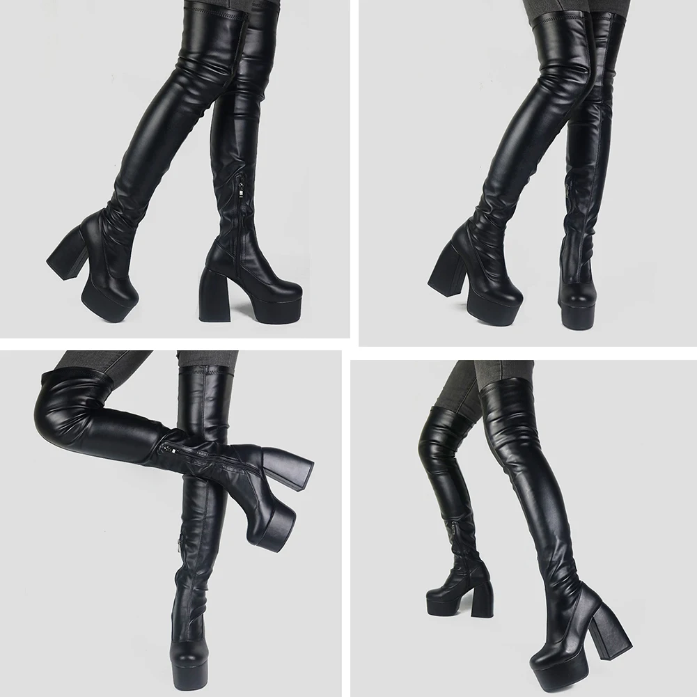 GIGIFOX Sexy Party Big Size 43 Chunky High Heels Platform Goth Black Women Boots Brand Design Fashion Luxury Shoes Boots Women images - 6