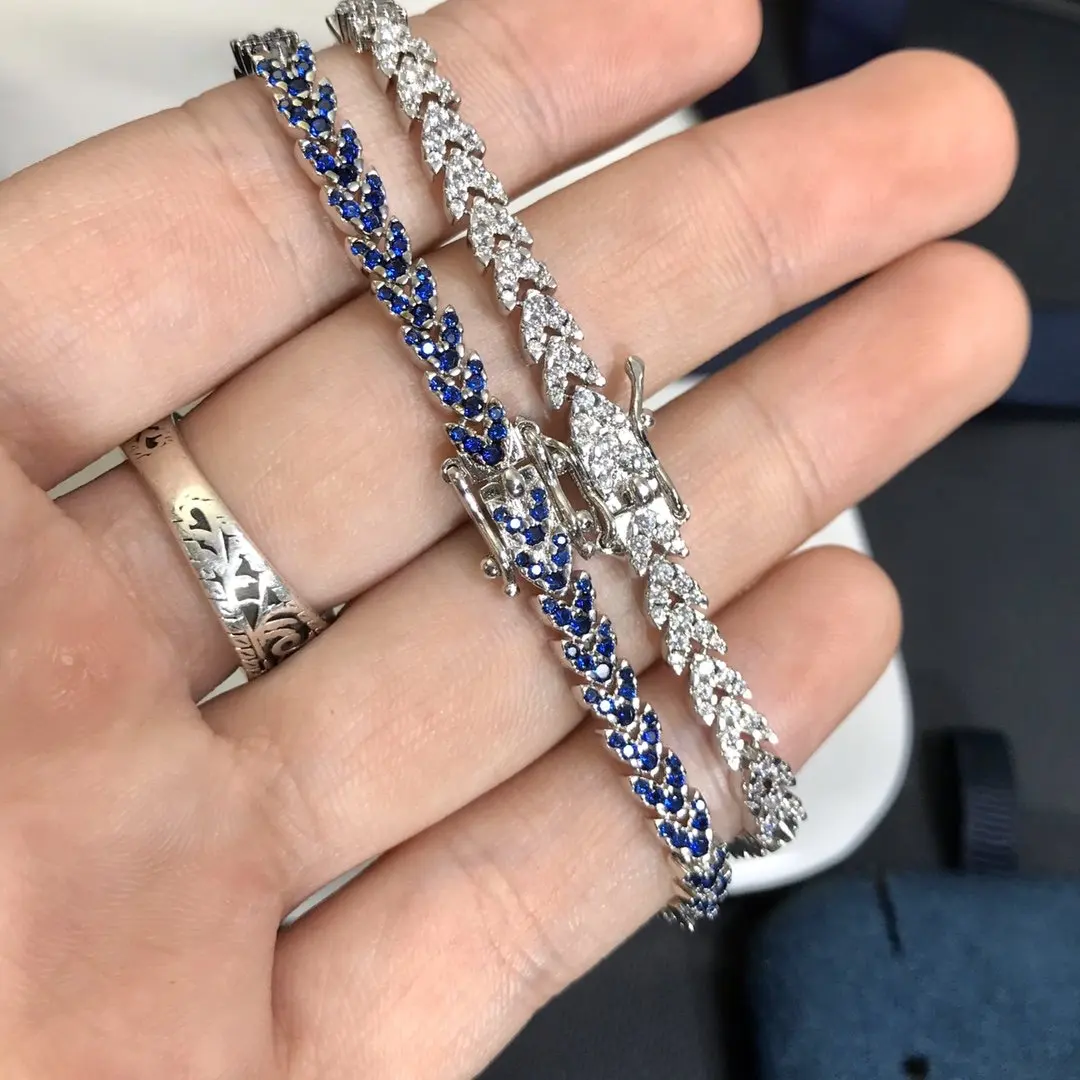 Модный шарм копия 1:1 Серебряное озеро синий кутюр Пшеница Спайк браслет женские