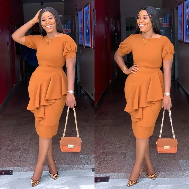 Женские Элегантные платья с короткими рукавами фонариками облегающие оборками