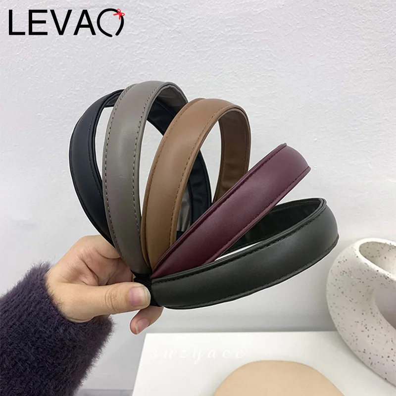 Обруч для волос LEVAO из искусственной кожи Женский однотонный элегантный тюрбан с