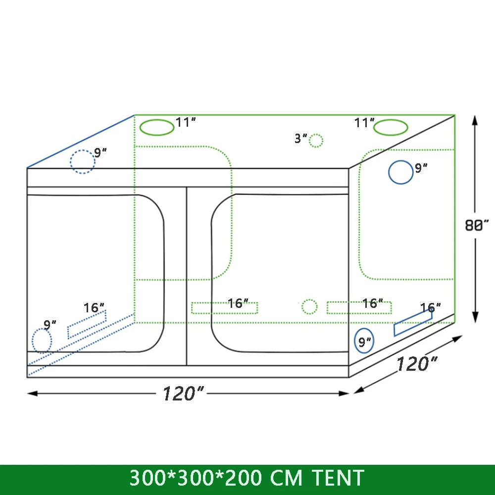Сельскохозяйственная палатка 300 с освещением для комнатной гидропоники