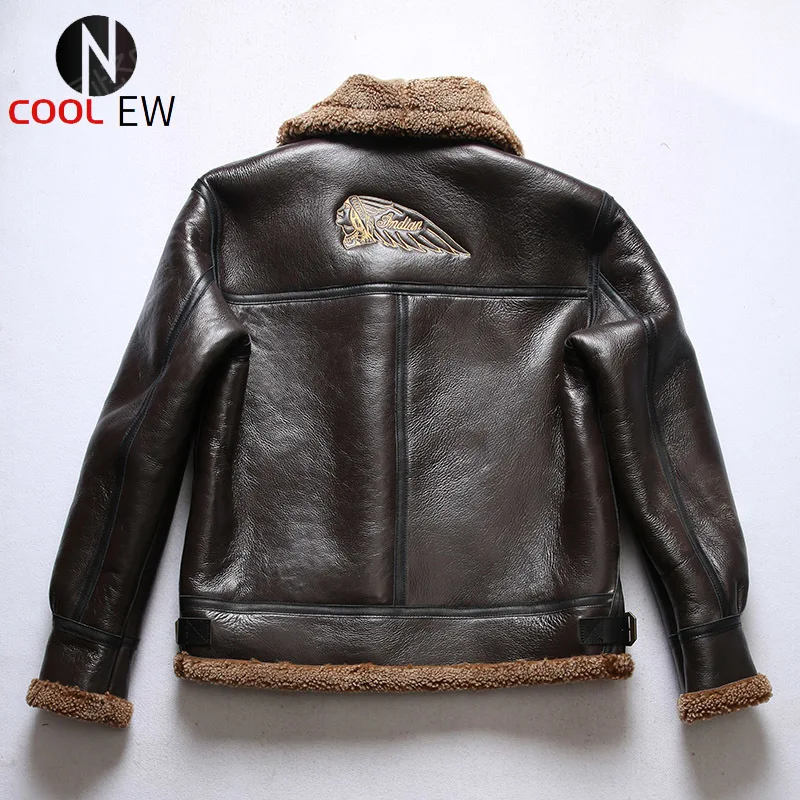 

IBB3 European US Size High Quality Super Warm Genuine Sheep Leather Coat Mens Big B3 Shearling Bomber Military Fur Jacket