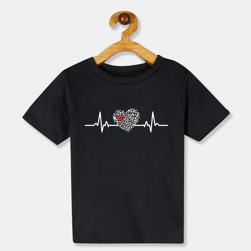 

Child Graphic Leopard Heartbeat Fashion Love Print Short Sleeve Summer Cotton Tees Clothing Tops Kids T Shirt Street Boy T-Shirt