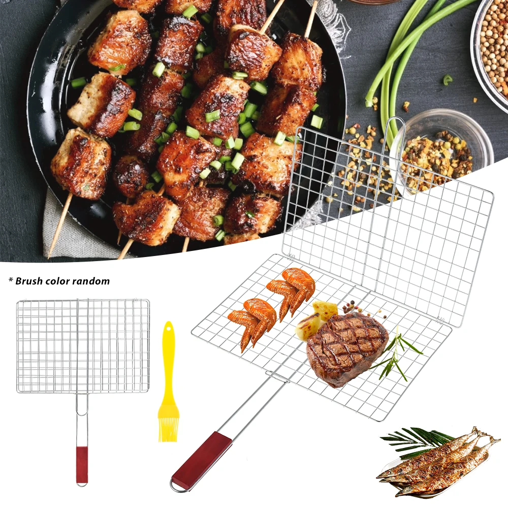 

Portable Stainless Steel Non-stick Grilling Basket BBQ Barbecue Tool Grill Mesh BBQ Net for Vegetable Steak Meat Picnic Party