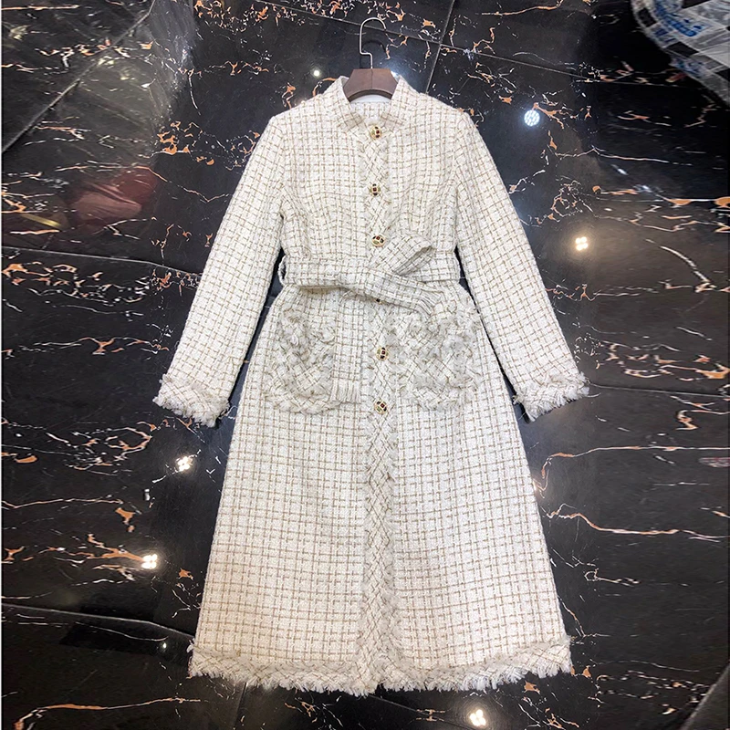 Высокое качество новинка 2019 дизайнерское пальто женское в клетку с бахромой