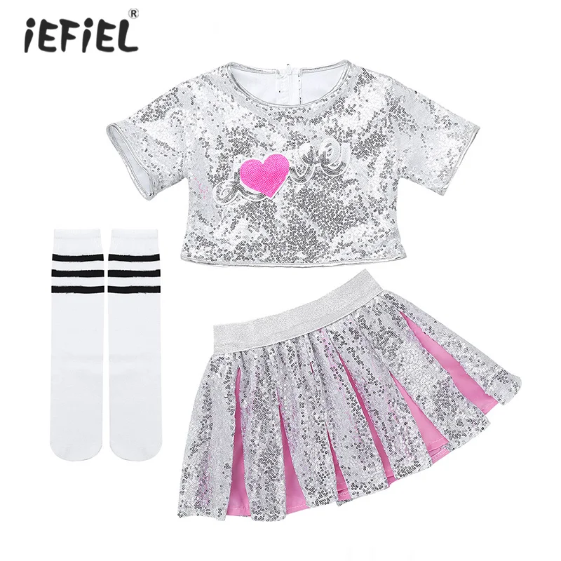 Современные танцевальные костюмы для девочек в стиле хип-хоп джаз блестящая