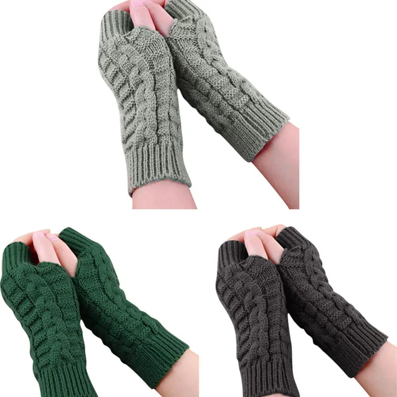 

Winter Warm Fingerless Knitted Gloves For Women Acrylic Stretch Half Finger Arm Glove Crochet Knitting Faux Girls Mitten Gloves