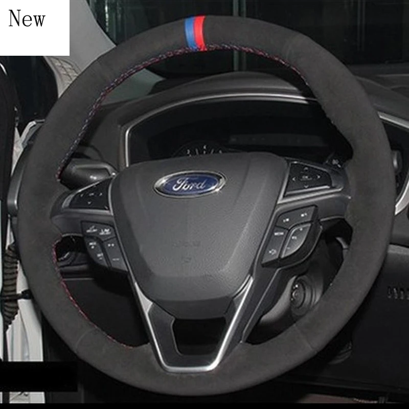 

for Ford Ranger Everest Edge Explorer Escort Territory Hand-Stitched Leather Suede Car Steering Wheel Cover Accessories