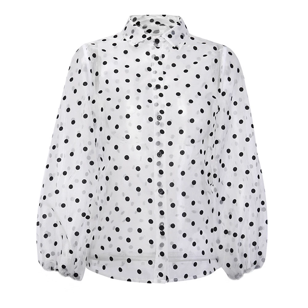 Новая женская прозрачная сетчатая блузка с длинным рукавом-фонариком модная