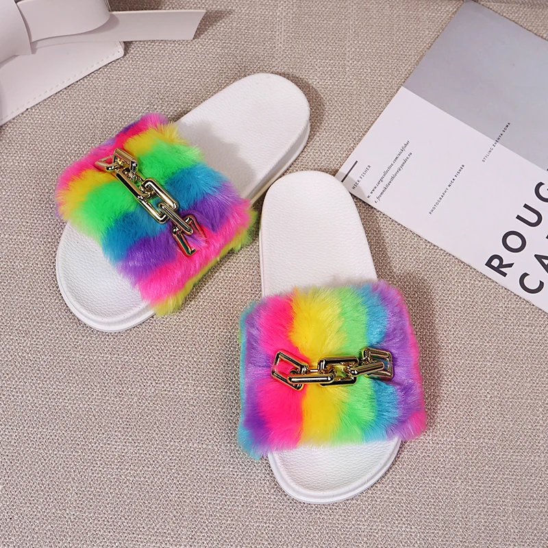 Women 2021 New Summer Casual Sandals Slippers Female Color Fuzzy Platform  Flip Flops Ladies Height Increasing Slides images - 6