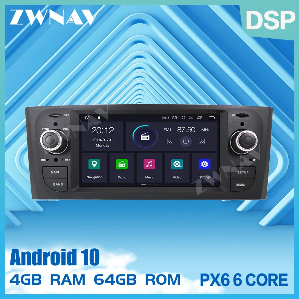 PX6 IPS 4 + 64 Android 9 0 автомобильный DVD стерео Мультимедиа для Fiat Punto 2005 2009 радио GPS Navi