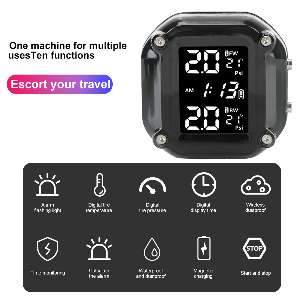 Датчик TPMS для мотоцикла система контроля давления в шинах с ЖК-дисплеем 2