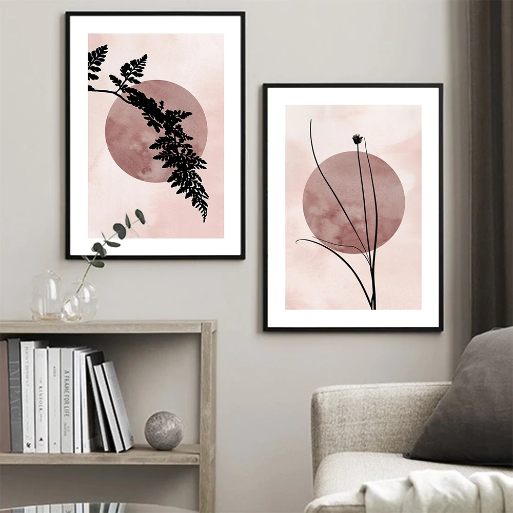 

Minimalist Nordic Style Bright Moon Plant Leaf Silhouette Abstract Poster Canvas Print Painting Wall Art Picture Home Decor