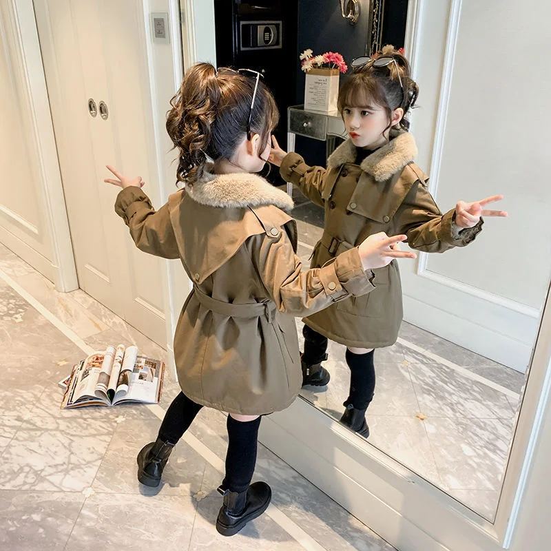 

Girls' School Overcome Coat And Plush Clothes 2021 New Autumn And Winter Children's Medium And Long Jacket For 4-12 Years Kids