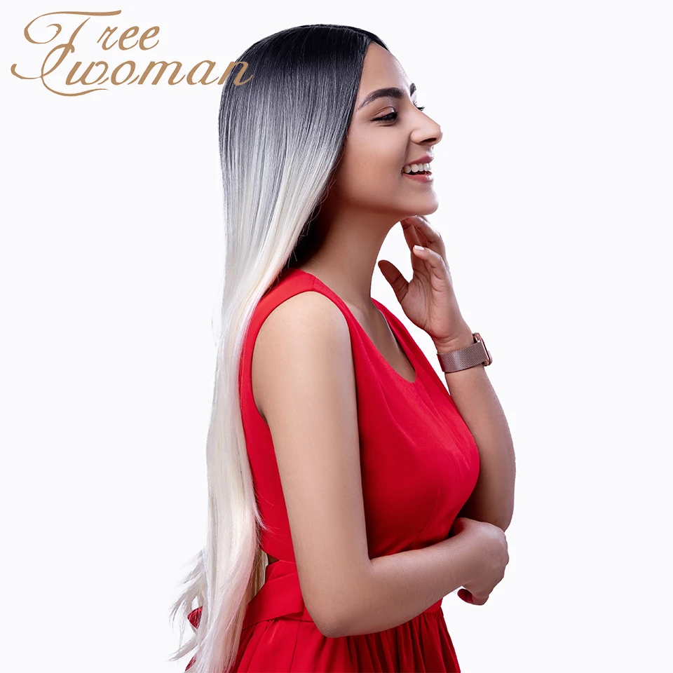 Парик FREEWOMAN с темными корнями прямые синтетические волосы 24 дюйма средней длины