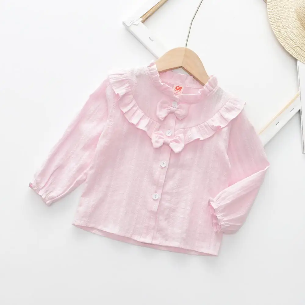 Блузка с воротником стойкой и оборками для девочек|Тройники| |