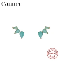 irregular natural stone earrings 925 sterling silver three water drop green white color stud earrings women fashion jewelry