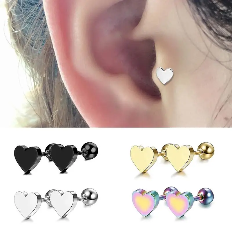 

1 Pieces Women stainless steel Ear Studs Piercing Jewelry Tragus Earrings Cartilage Helix Heart Shape Ear Bone Nail Nose Stud