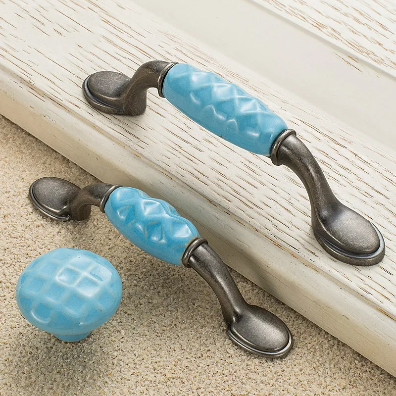 Синие дверные ручки в средиземноморском стиле керамическая ручка Европейский
