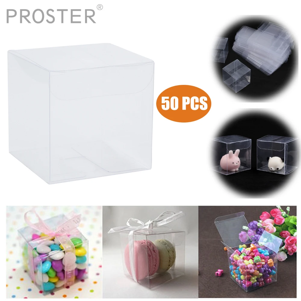 

Proster 50 шт прозрачные коробки для ПВХ прозрачные Макарон квадратные кубические коробки для свадьбы любимая Подарочная Конфета прозрачная ко...