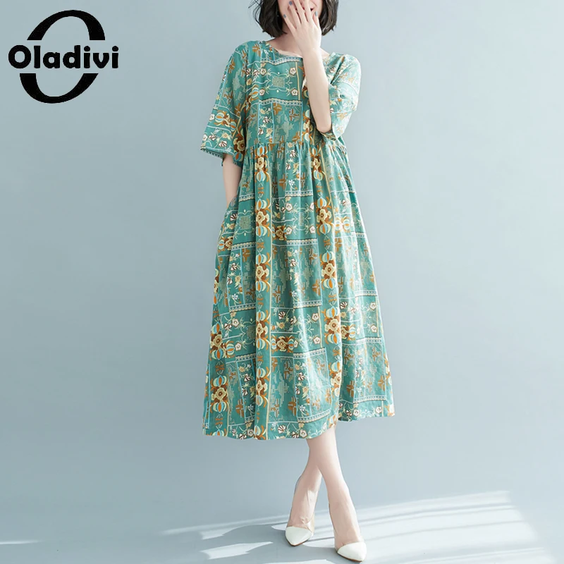 

Платье женское Oladivi, летнее, свободное, с коротким рукавом, с принтом, зеленого цвета, 2021, 90231