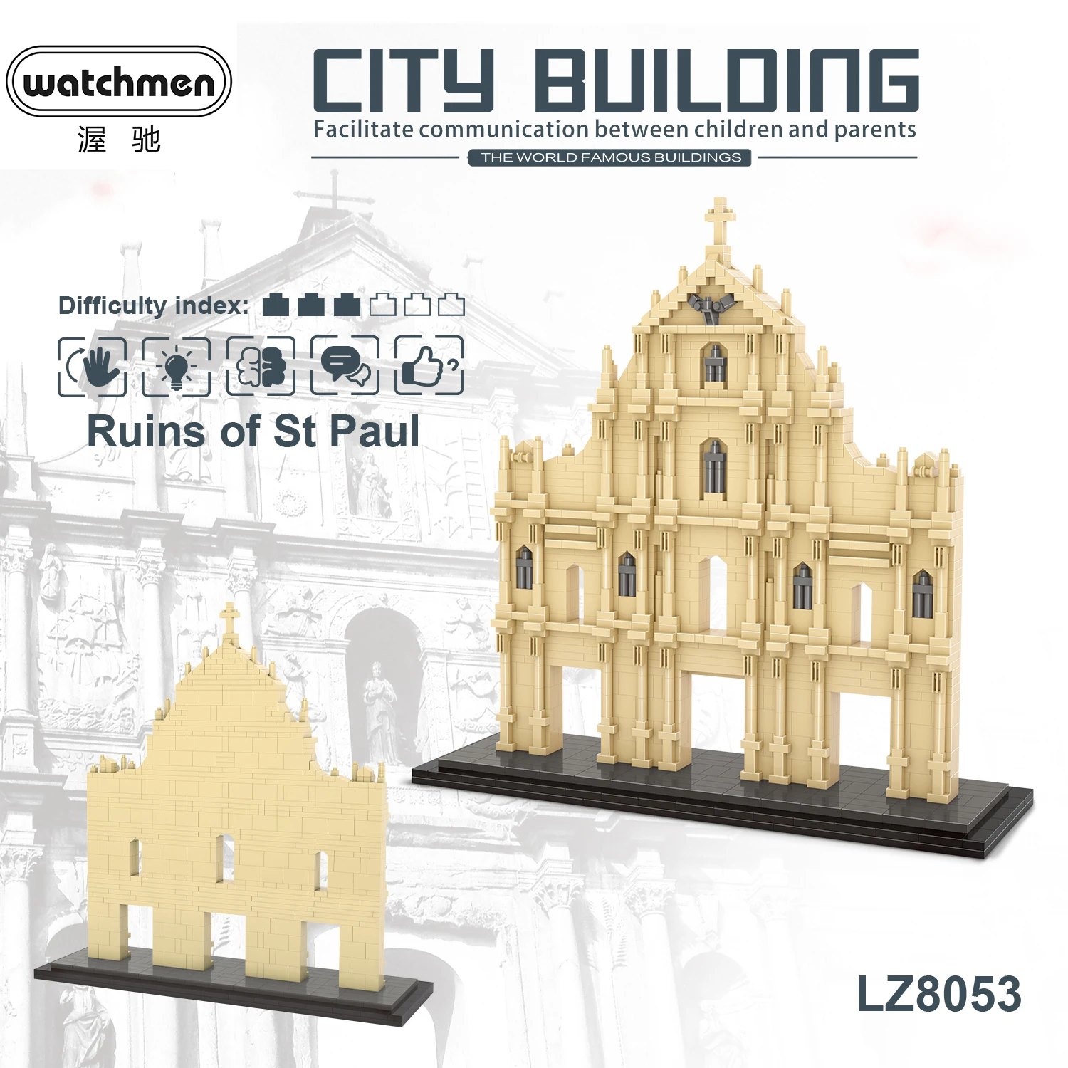 

World Architecture 1387PCS Ruin of St Paul Model Brick Blocks DIY Assembled Educational Toys For Children and Parents