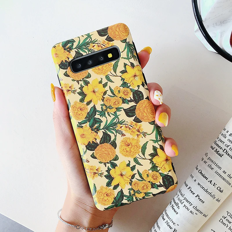 YHBBCASES для Samsung Galaxy S10 мягкий чехол в стиле ретро с желтыми цветами Note 10 8 9 S8 S9 Plus