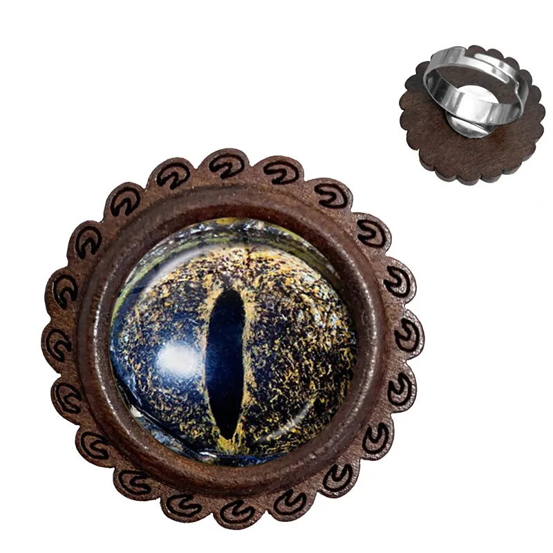 1 шт. стеклянные деревянные кольца с кабошонами в виде Глаз Дракона змеи совы кота