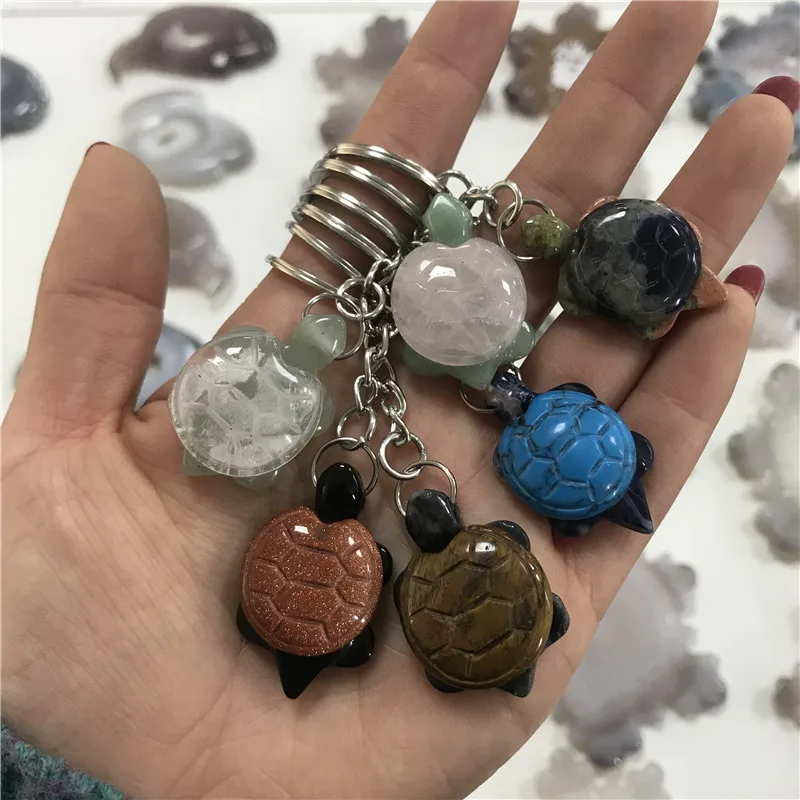 Натуральный кристалл ручная резьба Реалистичная Черепаха Форма брелок удача