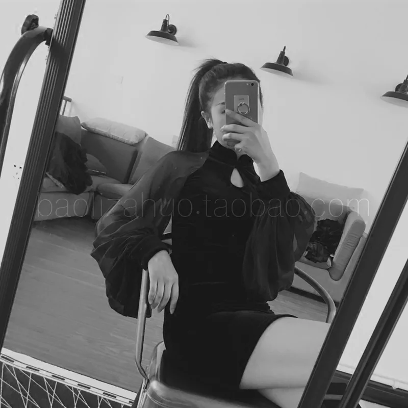 Шифоновое бархатное женское платье с рукавами фонариками сексуальные платья