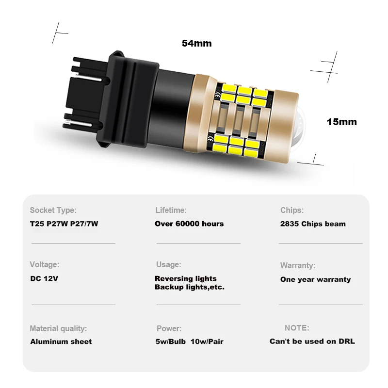 

ANMINGPU 2x Signal Lamp 3157 P27/7W Led Lamp 3156 Led P27W T25 2835SMD T20 7443 W21/5W 7440 W21W WY21W Brake Light Reverse Light