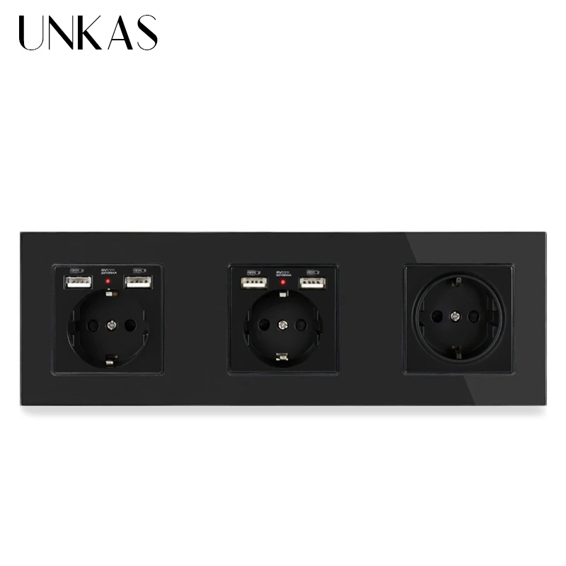 UNKAS 3 банды настенная розетка стандарта ЕС с 2 usb портом для зарядки мобильного