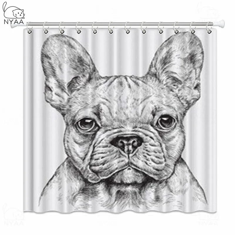 

Забавные Французский бульдог занавески для душа нарисованные вручную Водонепроницаемый полиэстер ткань занавески для ванной комнаты для ...