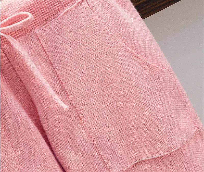 

CBAFU spring autumn sweet lover pattern pearls knitted 2 piece set women haren pants suit pink long sleeve sweater pullover F864