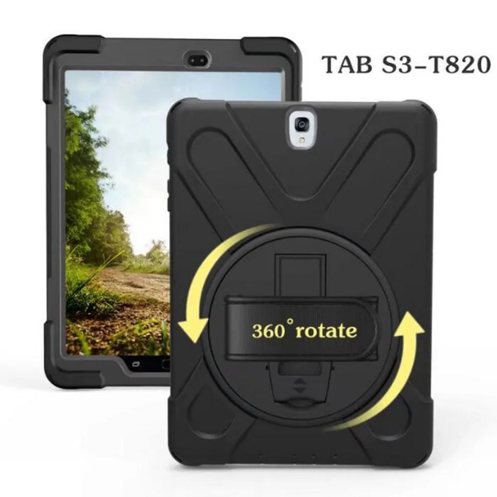 Чехол для Samsung Galaxy Tab S3 9,7 SM-T820 T825, вращающаяся подставка/ремешок для рук сверхмощный противоударный защитный чехол для всего тела