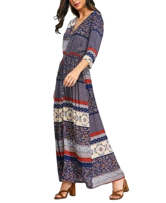 

Women Chic Plus Size Long Sleeve Boho Maxi Dress