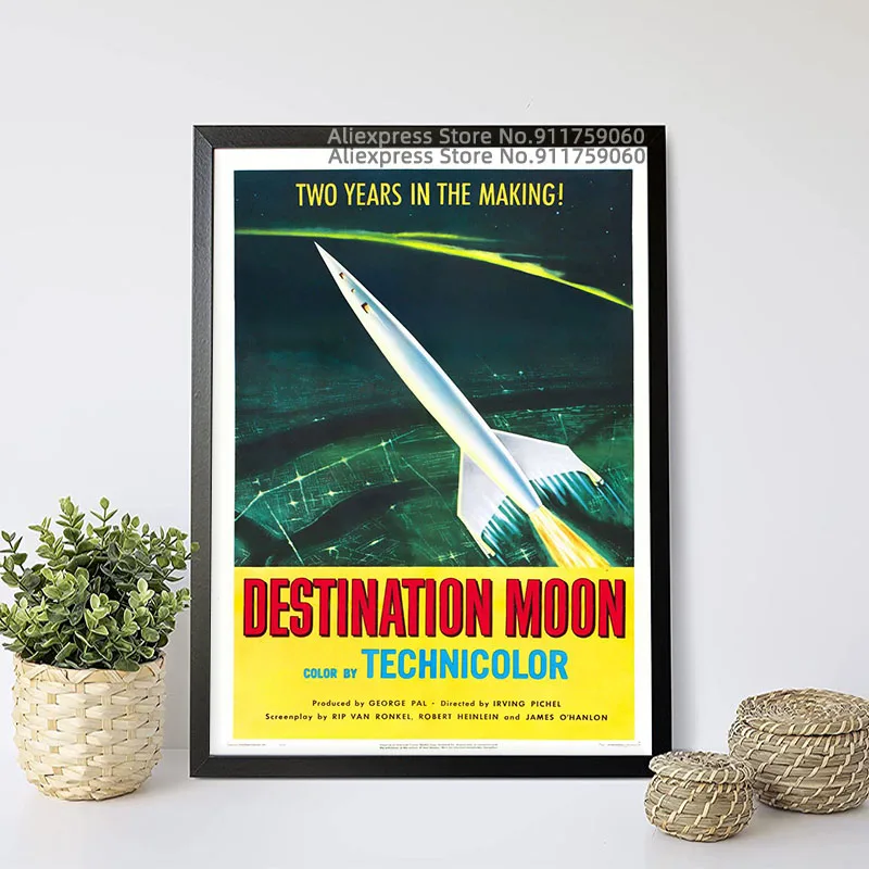 Классический винтажный плакат "Пункт назначения Луна" печать на холсте, изображение для декора стены в гостиной, интерьер дома Cuadros.