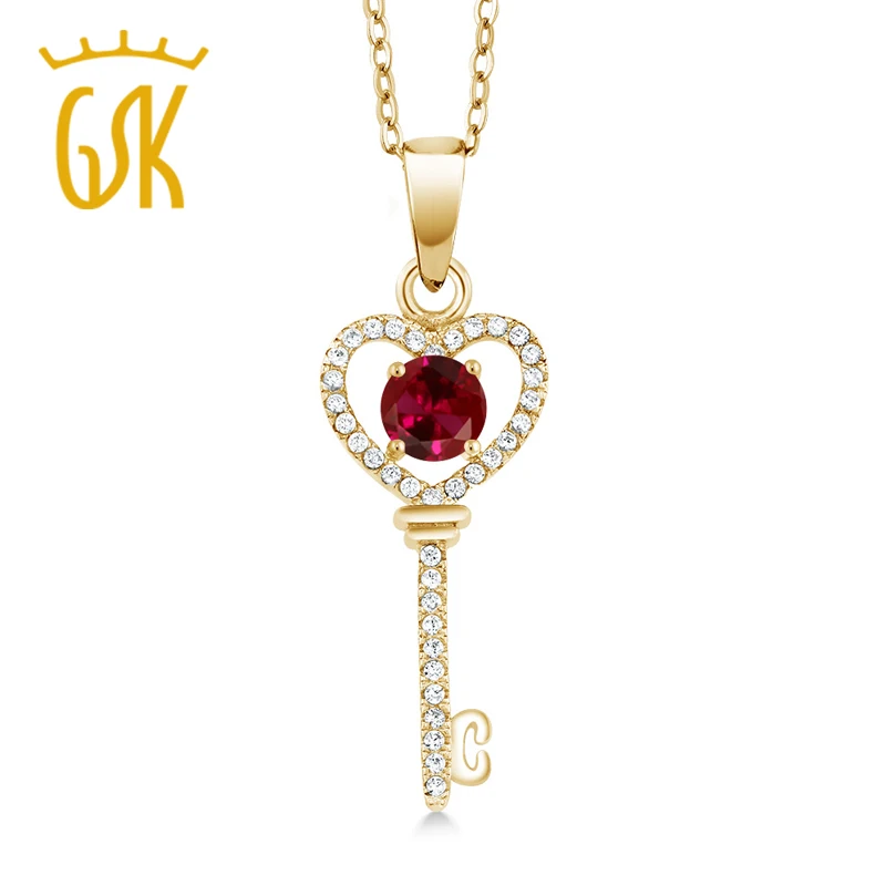 Ожерелье с кулоном GemStoneKing 1 04 карат красное искусственное рубин 18 К желтое золото