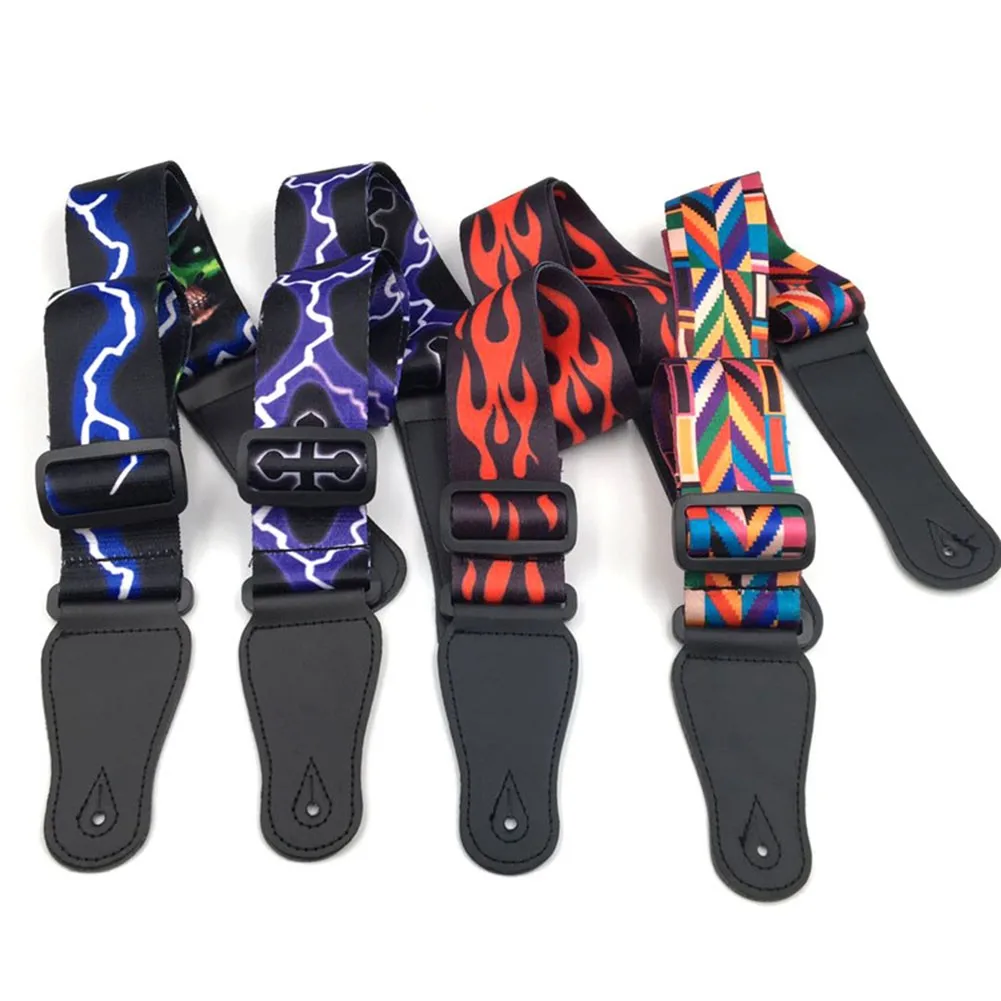 

1x Heavy Duty Guitar Strap Multi-Color Belt For Acoustic Electric Bass Adjustable Colorful Printing Leather 88 -142cm 5 Cm Width