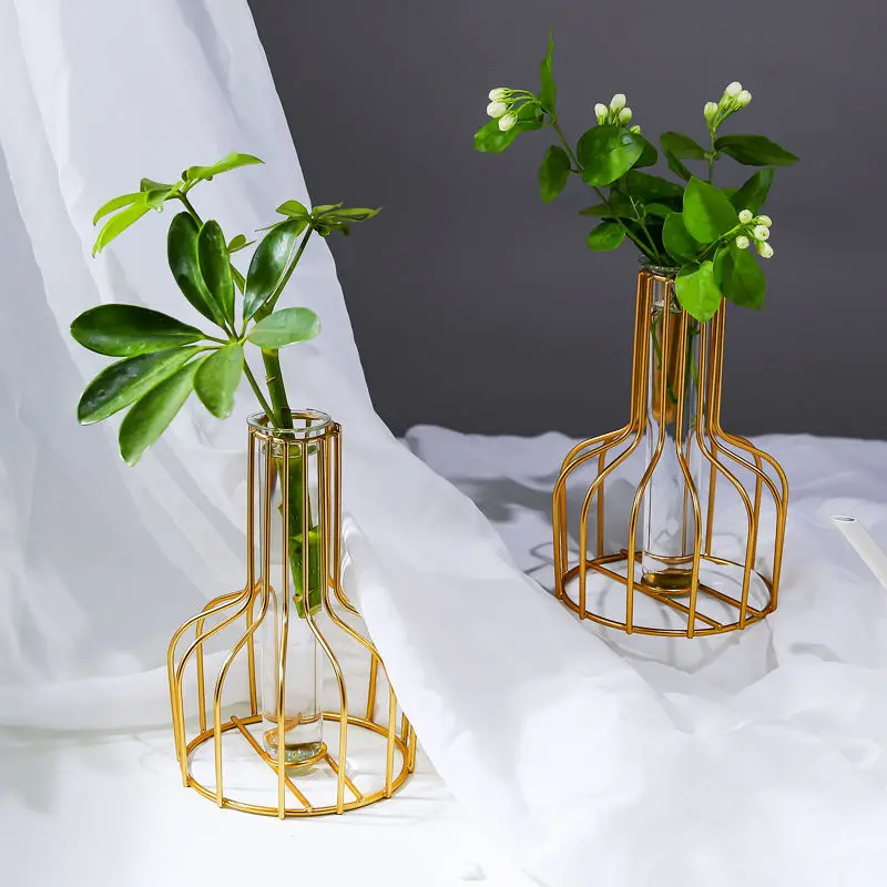 

New Nordic Creative Glass Flower Vase Living Room Decoration TV Cabinet Tabletop Iron Dry Flower Hydroponic Ornament Home Decor